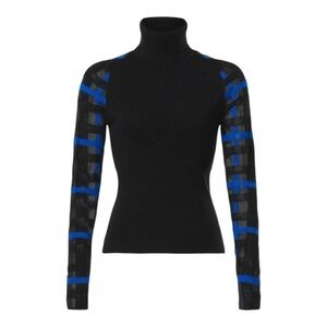 Esteban Cortazar Collective Turtleneck Sweater Windowpane Sleeves Black & Blue L
